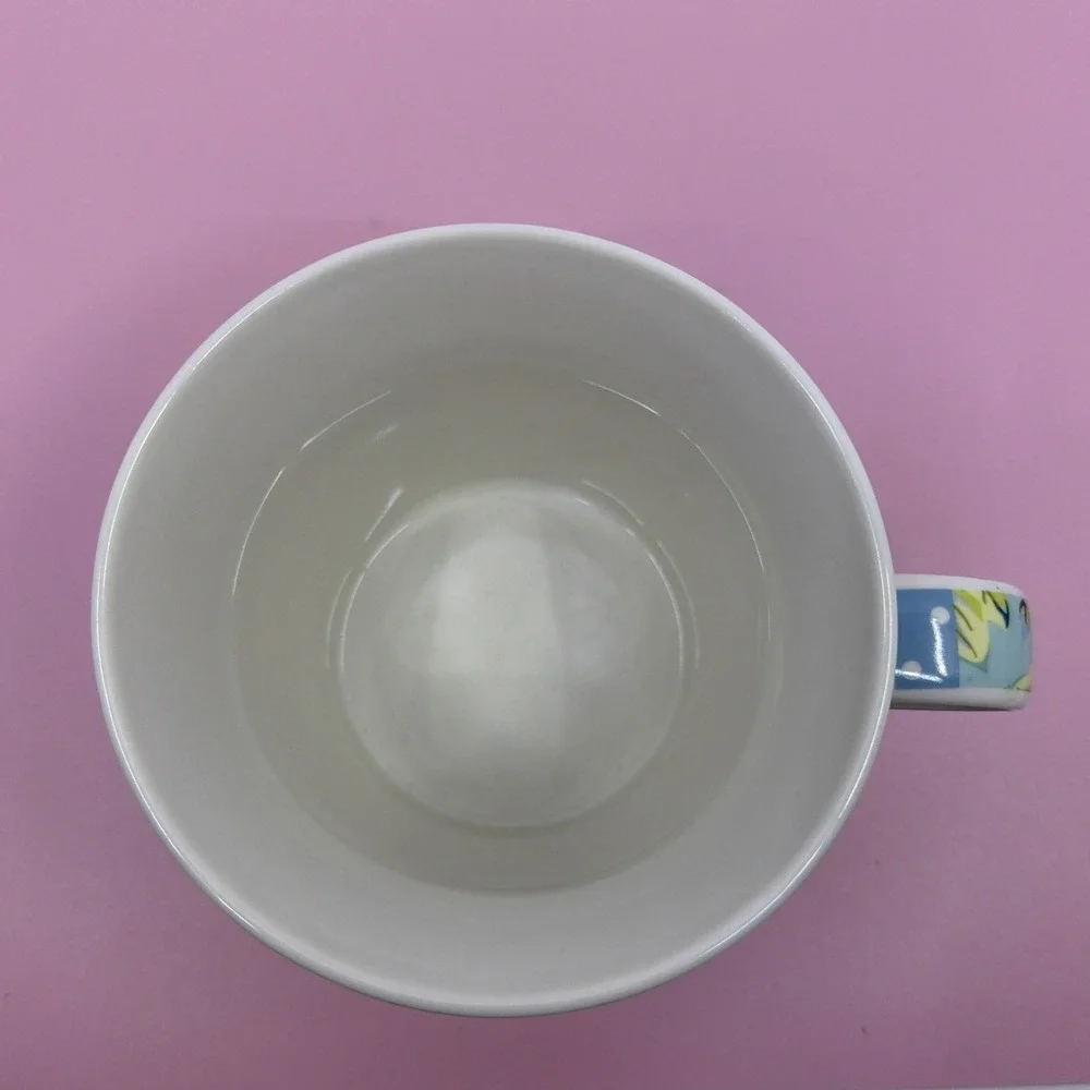 Pier 1 Imports Blue Floral Fine China‎ Mug Polka Dot Rim Shabby Chic